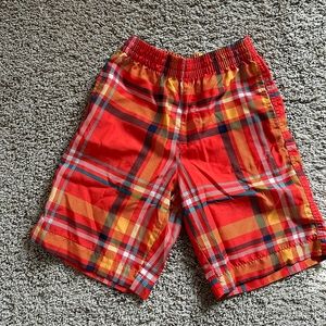 Boys large (10-12) orange plaid swim trunks